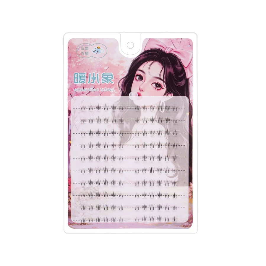 暖小象 Single-tuft small flame mesh-sensing eyelashes transparent stalks false eyelashes 5D three-dimensional brown natural simulation newbie
