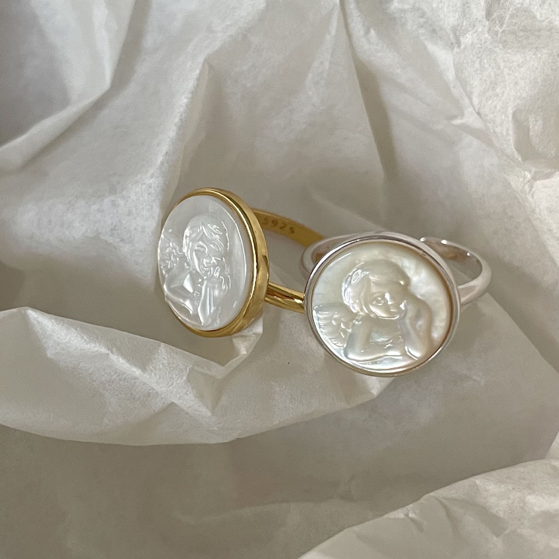1 Piece Quantity Daily Occasion 925 Sterling Silver Shell Angel Open Rings