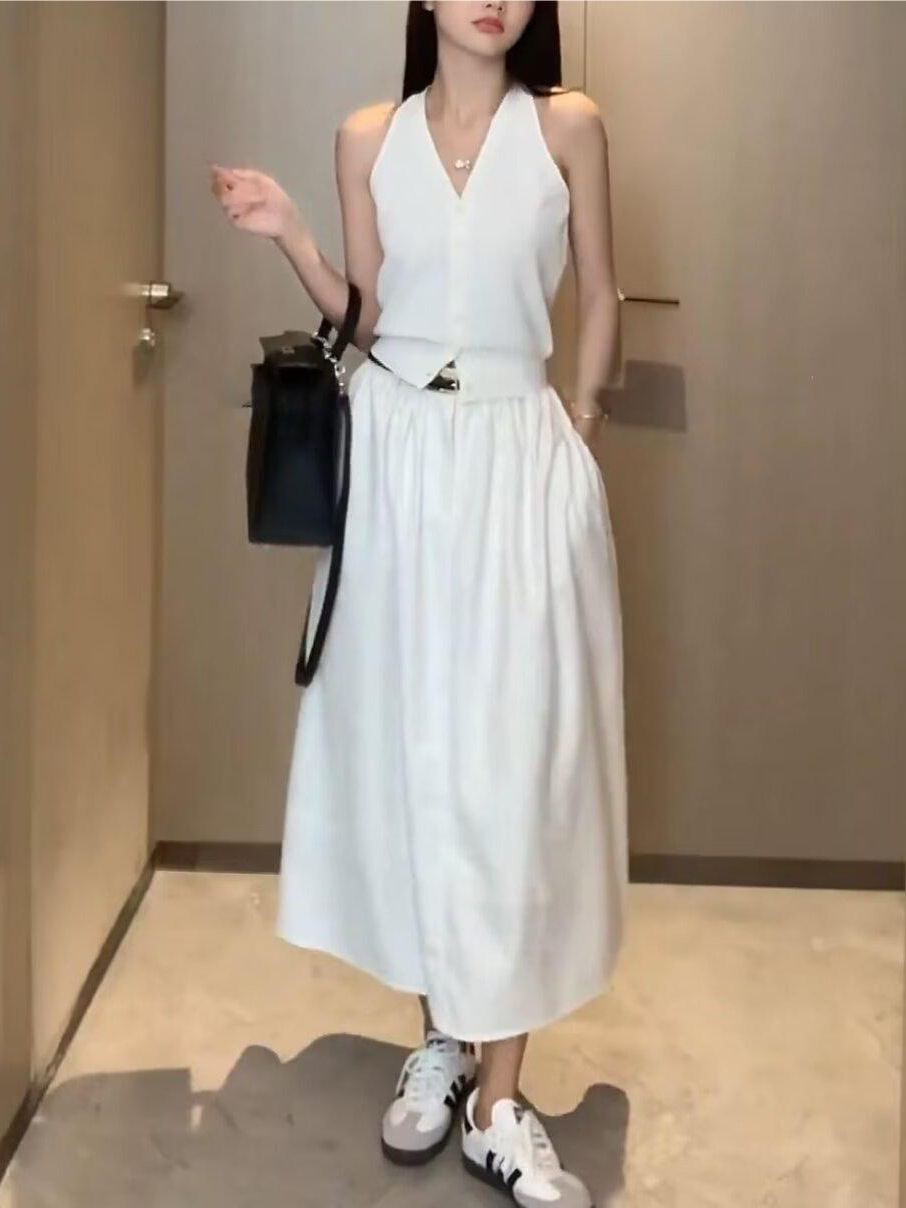 우아한 V 넥 카미 솔 조끼 여성의 봄과 여름 순수한 욕망 스타일 민소매 짧은 카디건 탑 트렌디 한 아우터 웨어
