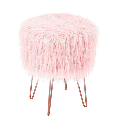 欧美长毛梳妆凳换鞋凳子客厅圆凳金属腿板凳卧室家具定做|ms