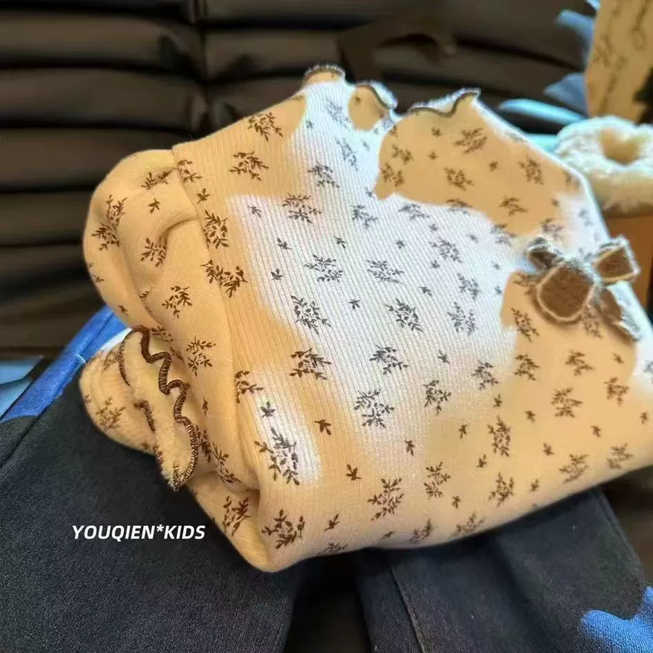 Демисезонная детская теплая толстовка с подкладкой, куртка альпинист, западный стиль, утолщённая, цветочный принт