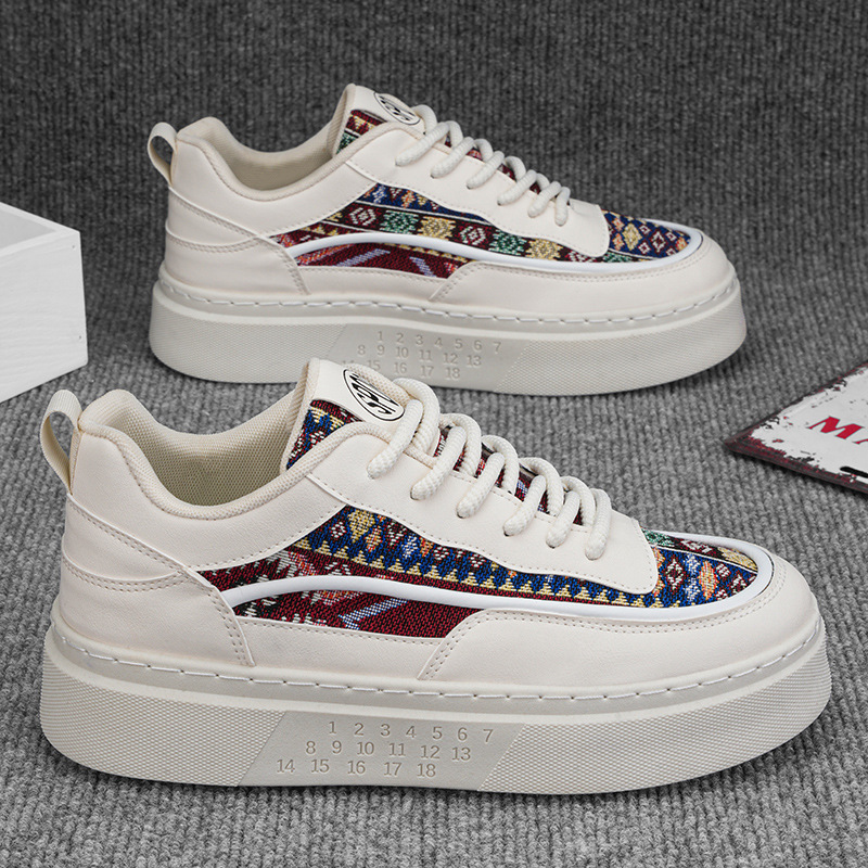 Autumn Men's Shoes New Breathable Canvas Shoes Men's Korean-style Trendy All-match White Shoes Thick-soled Sports Casual Sneakers