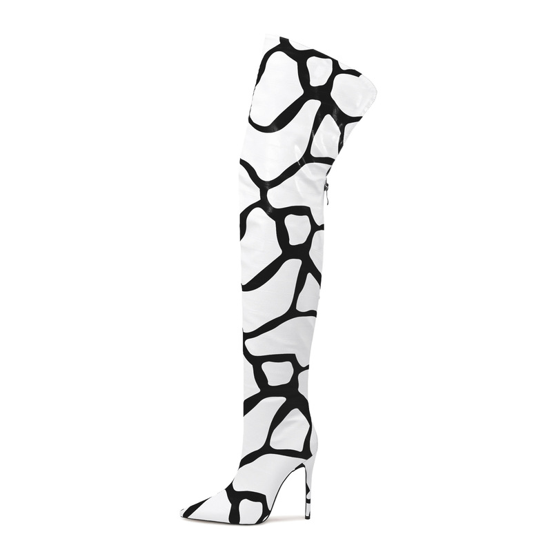 European and American Foreign Trade Cross-Border New Striped Over-The-Knee Boots with Back Zipper, Size 47, Thin High Heels, Thigh-High Pole Dance Boots for Women European and American Foreign Trade Cross-Border New Striped Over-The-Knee Boots with Back Zipper, Size 47, Thin High Heels, Thigh-High Pole Dance Boots for Women