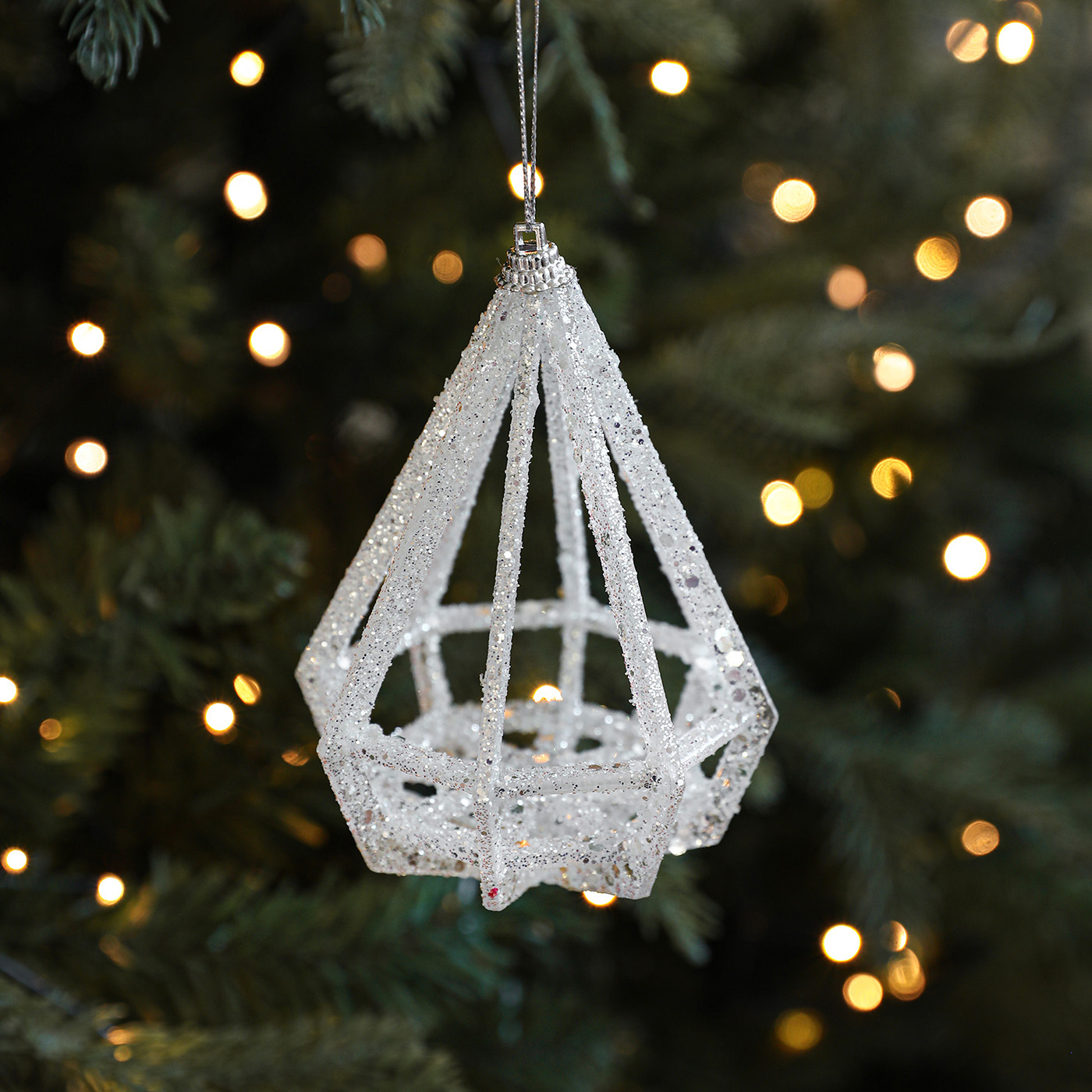 Colgante de polvo adhesivo de plástico transfronterizo campana de polvo blanco copo de nieve decoración colgante de árbol de Navidad colgante de lujo ligero en stock