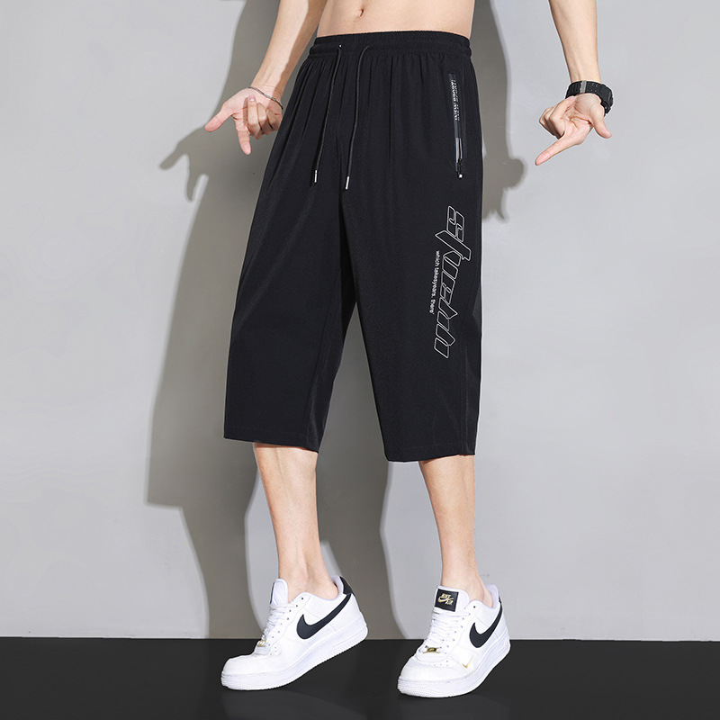 Hielo 7 pantalones para hombres de verano delgado cinturón suelto pie rápido seco 7 pantalones cortos casuales primavera y otoño fábrica al por mayor