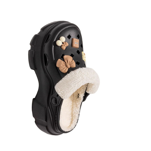 Women's winter inner sole detachable thick sole height office cotton slippers for outdoor wear with fur lining