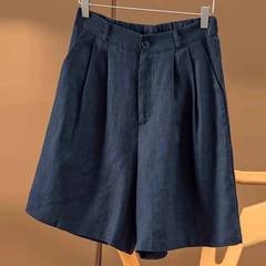 リヨセルテンセルリネンショーツ女性の夏薄い通気性五分パンツ文学ルーズハイウエスト痩身ワイドレッグパンツ