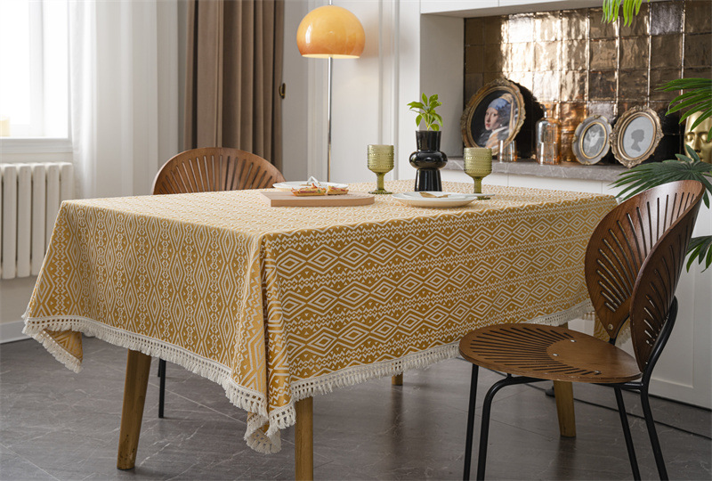 Nappe géométrique américaine INS, motif losanges ethnique, jacquard 100 % polyester avec pompons, rectangulaire_voghion.com