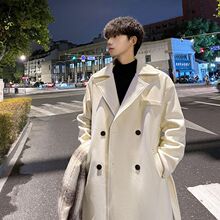 冬季网红加厚双面毛呢大衣男中长款双排扣呢子风衣韩版外套情侣潮