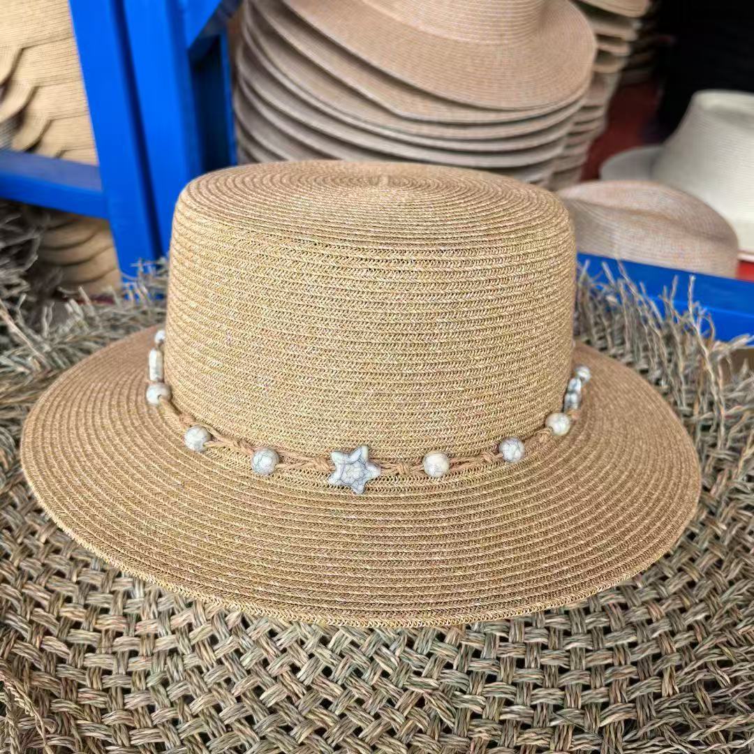 Sommer Strohhut Mit Perlenkette Für Damen Im Hepburn Stil_voghion.com