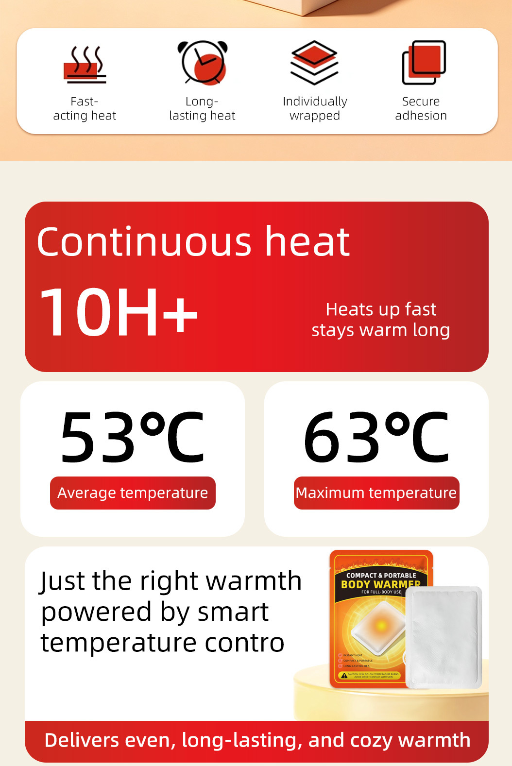 Adhesive Body Warmers Self Heating Warm Patch 8 to 10 Hours for Winter Outdoor Use quality and texture