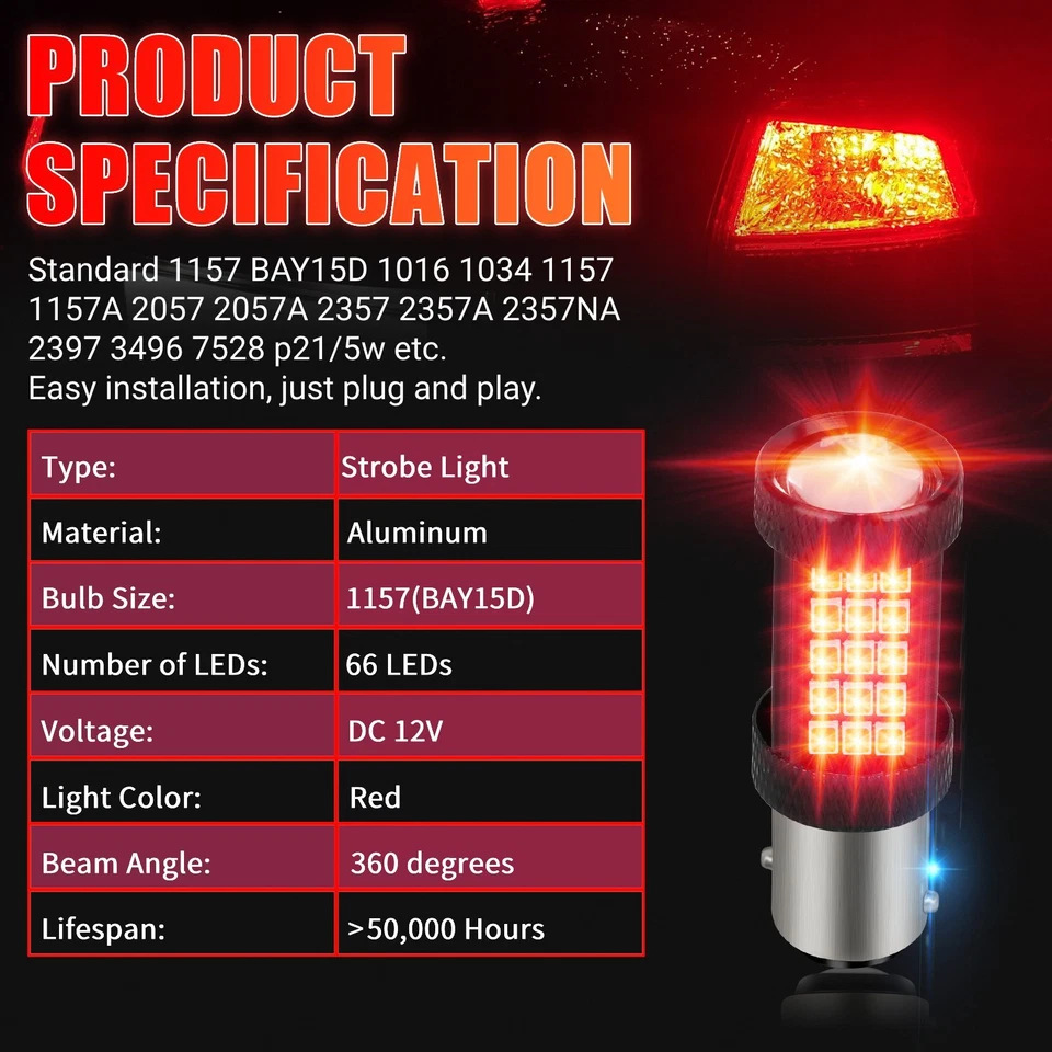 Lámpara de freno del automóvil LED lámpara de niebla trasera transformación de luz roja luz trasera de alta intensidad T20 1157 1156