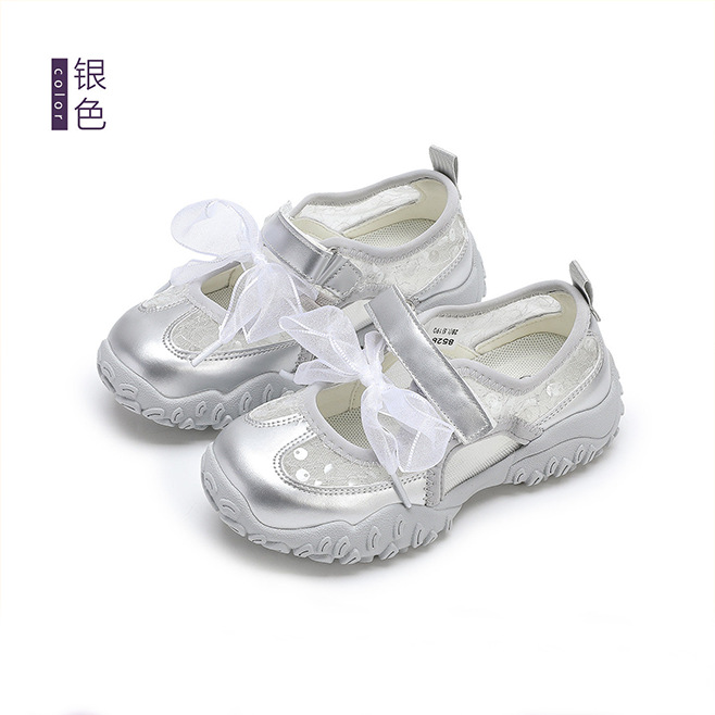 Zapatos de mujer moda versátil zapatos de verano 2026 nuevos zapatos de entrenamiento transpirables para niños zapatos deportivos casuales plateados