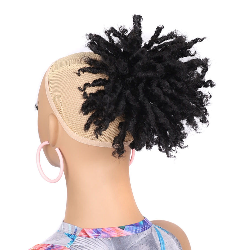 Capelli sintetici a tubo corto ricci sporchi intrecciati Borsa per capelli esplosiva soffice con tasca in rete con corda da tirare_voghion.com