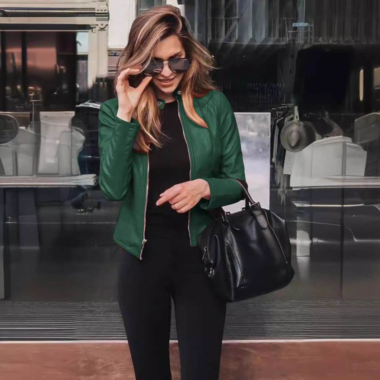 Ebay Amazon Hot-Selling Wish New Product Hot-Selling Autumn and Winter Women's Fashion Leather Pu Suit Jacket 6036