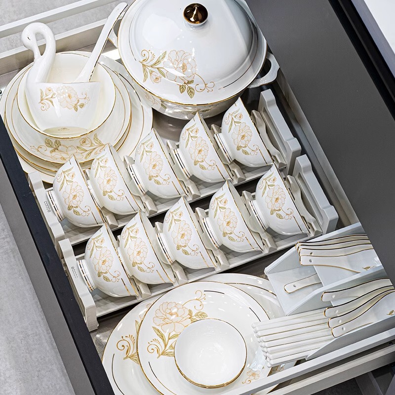 Dinnerware Set for Home Use 2026 New Model Light Luxury High-End Jingdezhen Bone China Tableware Bowls and Plates for Housewarming High-End Bowls and Chopsticks