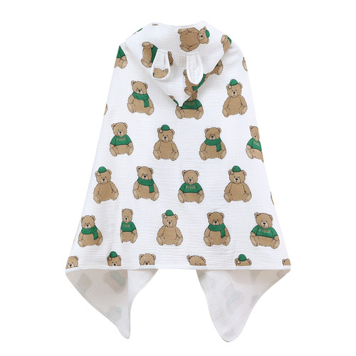 Cotton Gauze Cape Towel Four Seasons Child Hooded Bath Robe Cartoon Print Baby Hooded Bath Cape Wholesale