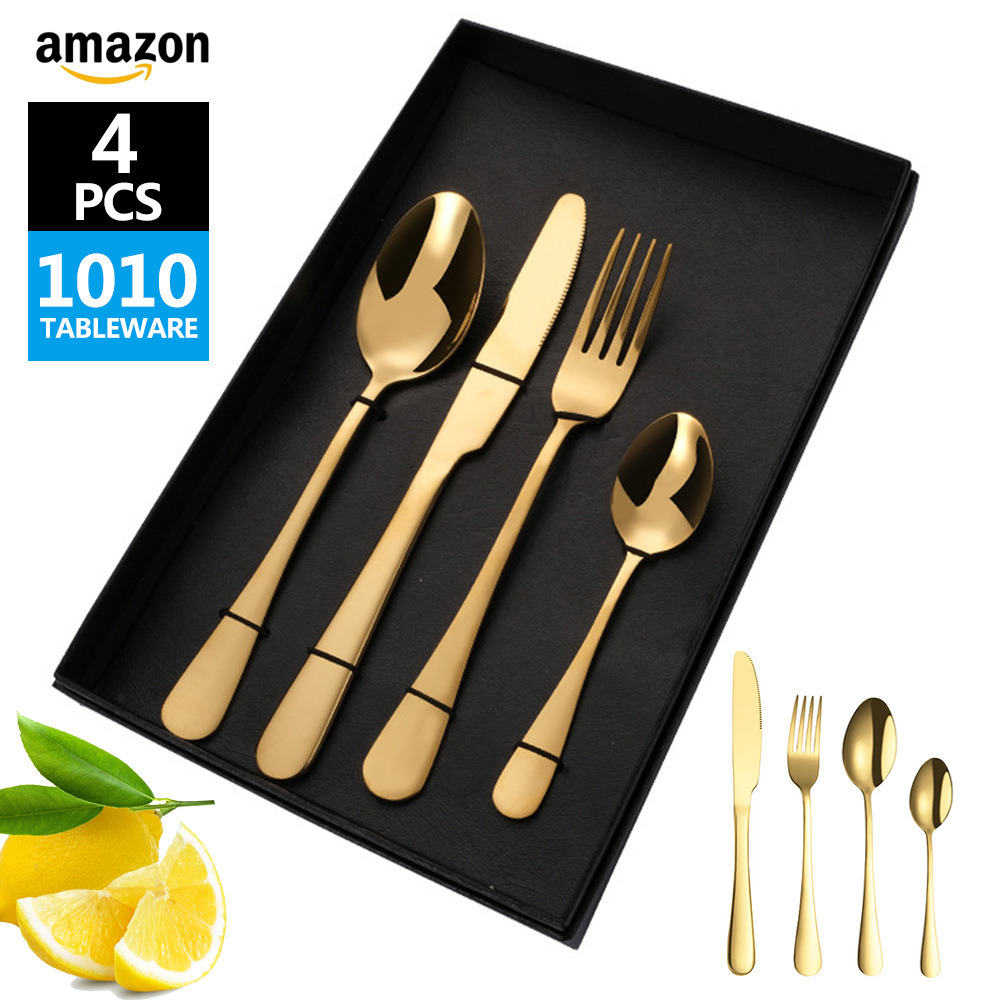 Amazon Cross-Border 1010 Stainless Steel Tableware Gift Box Set, Steak Knife Fork Spoon 4-Piece Gift Box Set