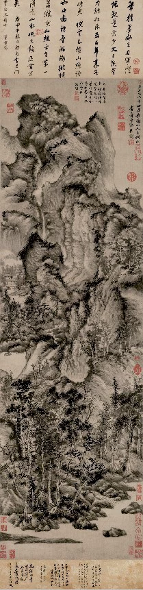 "Hermitage in Qingbian" Wang Meng, Yuan Dynasty, ancient painter, celebrity calligraphy and painting, 42*173cm, free shipping