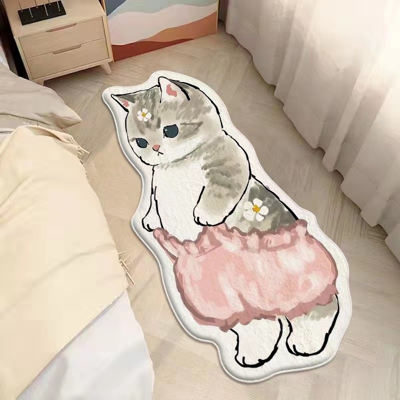 シンプルなアニメのかわいい猫の足のマットはカシミヤのじゅうたんの客間の寝室のベッドのサイドのじゅうたんの子供のマットのメーカーの卸売りをまねます。|undefined