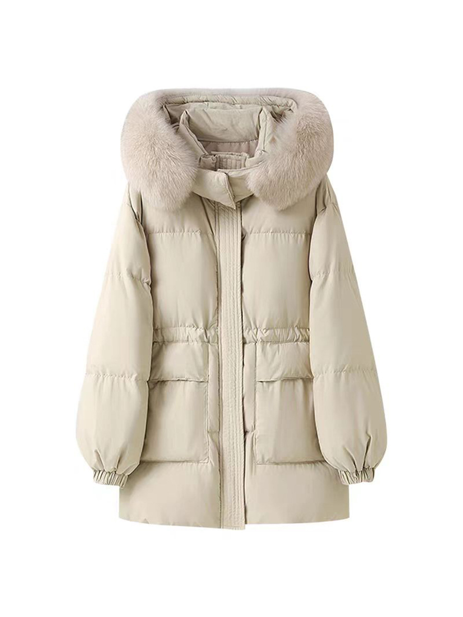 高級韓国風ダウンジャケット レディース ショート丈 2025年冬新作 厚手 フォックスファー襟 ウエストシェイプ 細見え ホワイトダックダウンジャケット