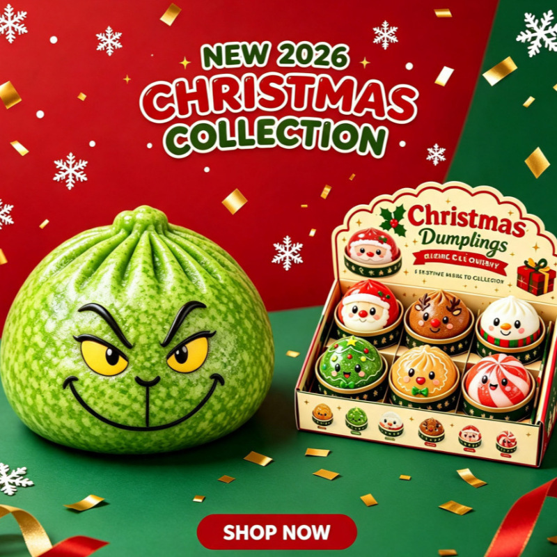 Dumpling Squishy Popular Christmas Edition Green-Haired Monster Grinch Squishy Toy Stress Relief Gift Blind Box