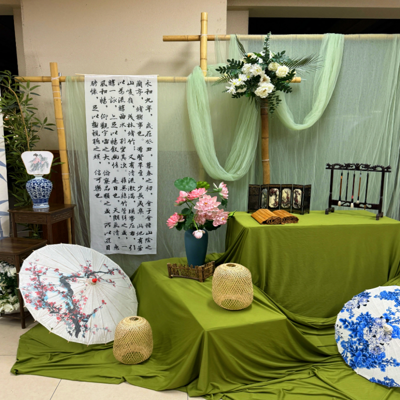緑の背景の吊り下げ布、中国風のガーゼカーテン、書道ガーゼカーテン、春の環境創造端午節、夏の古代風のシーンのレイアウト|undefined