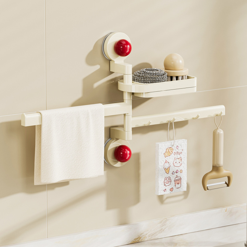 Suction Cup Kitchen Cleaning Cloth Rack, Wall-Mounted, No Drilling Required, Rotatable, Sink Sponge, Dishcloth, Towel Drying Rack