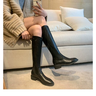 葡萄妈studiolee~不过膝长筒靴秋冬时装新款百搭高筒粗腿骑士靴子