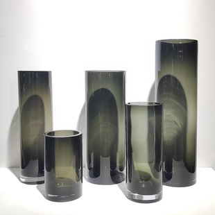 現代簡約高檔灰色玻璃花瓶桌面插花裝飾家居台面樣板間設計擺件桌