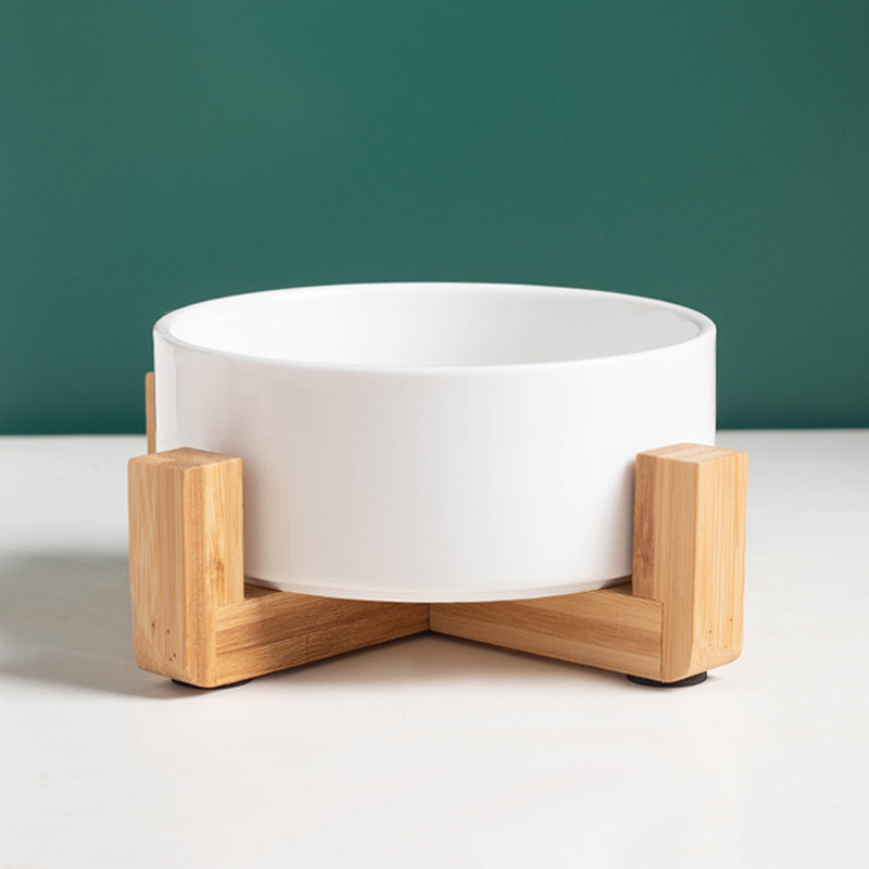 Tazón recto blanco + estante de madera de un solo tazón