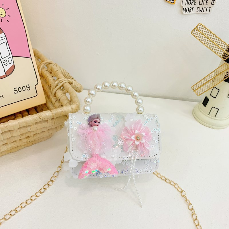 Bolso de Mano Infantil con Perlas, Nuevo Estilo, Bolso Cruzado para Niñas, Estilo Chanel, Accesorio de Princesa, Bolso de Peluche