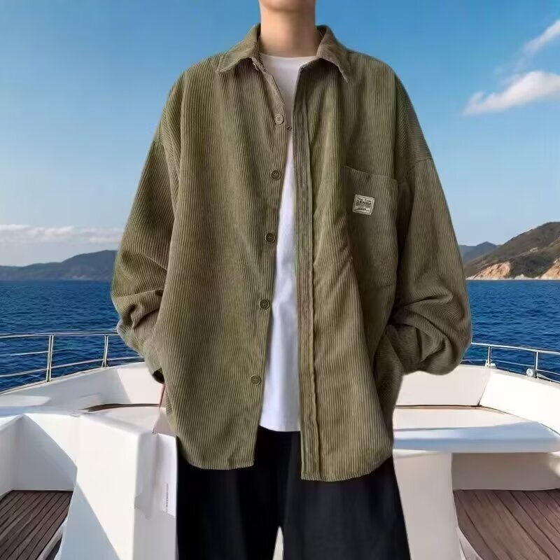 Corduroy Shirt for Men, Long-Sleeved, Japanese Style, Stylish for Spring, Cool Streetwear, Thin Jacket Corduroy Shirt for Men, Long-Sleeved, Japanese Style, Stylish for Spring, Cool Streetwear, Thin Jacket