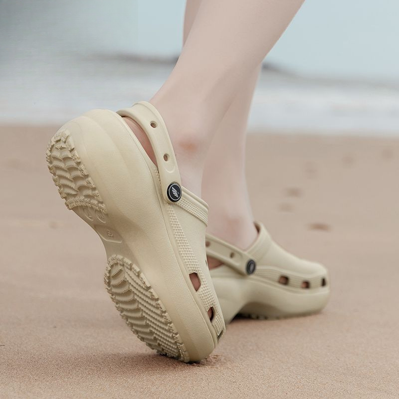 Summer Women's Shoes High-Heeled Non-Slip Soft-Soled Women's Thick-Soled Heightening Clogs Sandals Seaside Beach Shoes Outer Wear Breathable