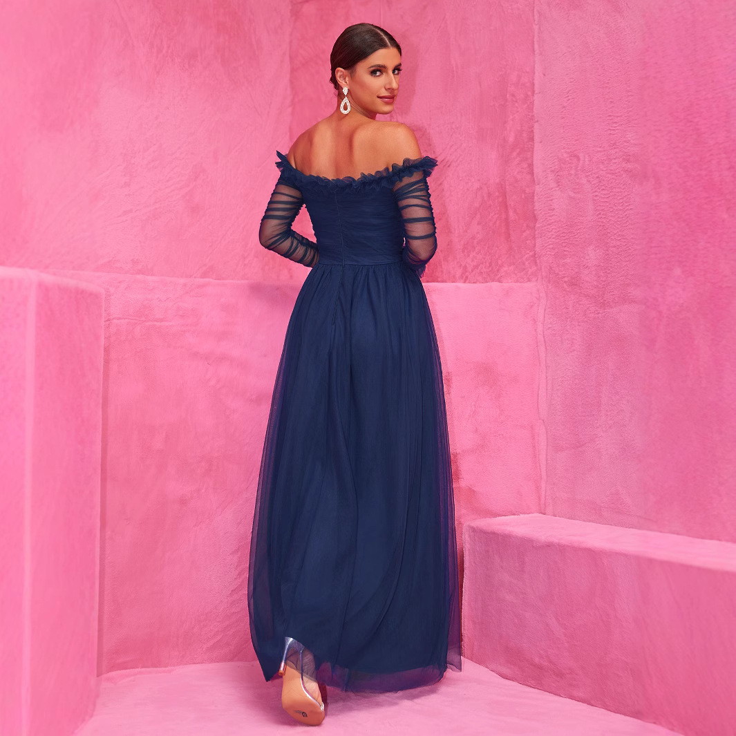 Evening dress, lace shiffon long skirt, Amazon, European style, open shoulders 4