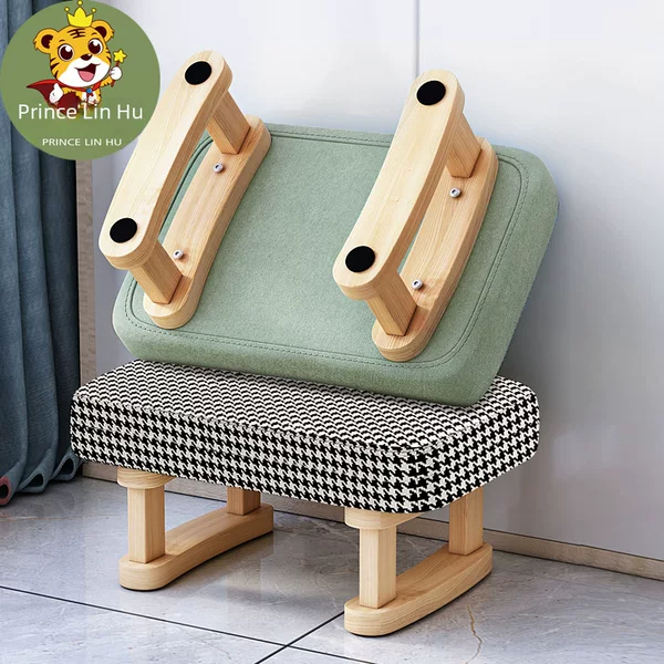 Stool Household Creative Adult Sofa Stool Fashionable Low Stool Solid Wood Square Stool Fabric Living Room Shoes Changing Retro Small Stool