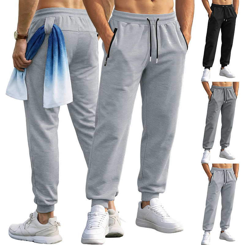 Amazon tamaño europeo pantalones deportivos de hombre pantalones casuales con cremallera, pantalones deportivos de color sólido para correr pantalones