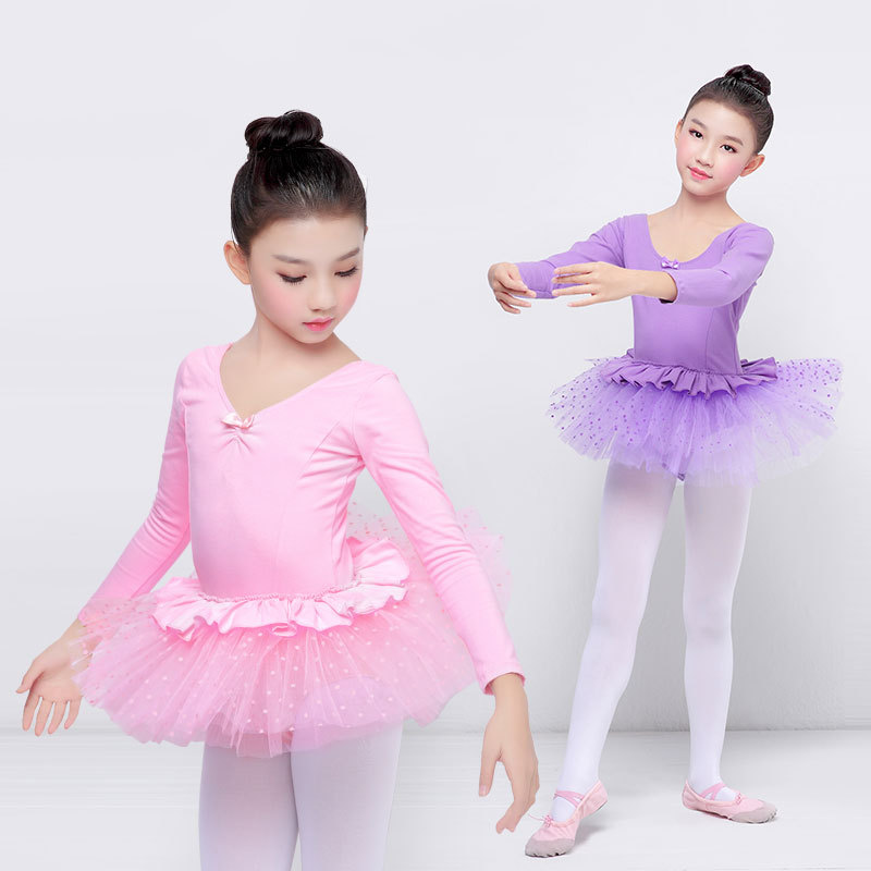 Traje de baile para niños vestido de Ballet para niñas manga larga media y grande para niños de una pieza pettiskirt traje de rendimiento vestido de princesa al por mayor