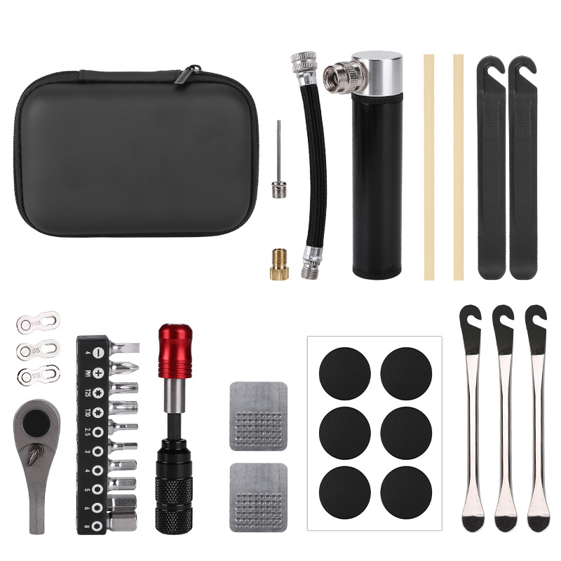 herramienta de mantenimiento de bicicletas combinación conjunto trinquete llave de torsión portátil pedal carretera neumático varilla bomba
