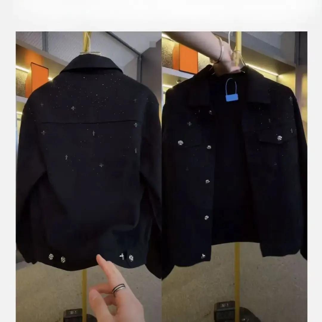 秋季新款修身百搭外套男士休闲翻领牛仔夹克时尚满天星烫钻个性潮