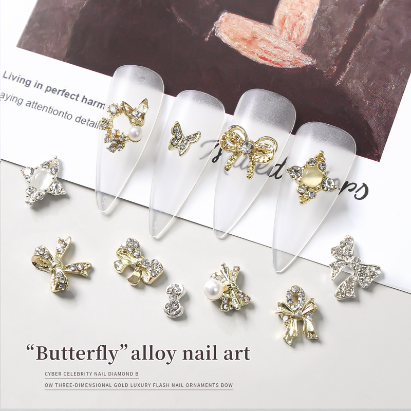 Lz Japanese Cyber Celebrant Nail Art Bow Tie Pearl Bear Stereo Alloy Metal Luxury Nail Drill Lz Japanese Cyber Celebrant Nail Art Bow Tie Pearl Bear Stereo Alloy Metal Luxury Nail Drill