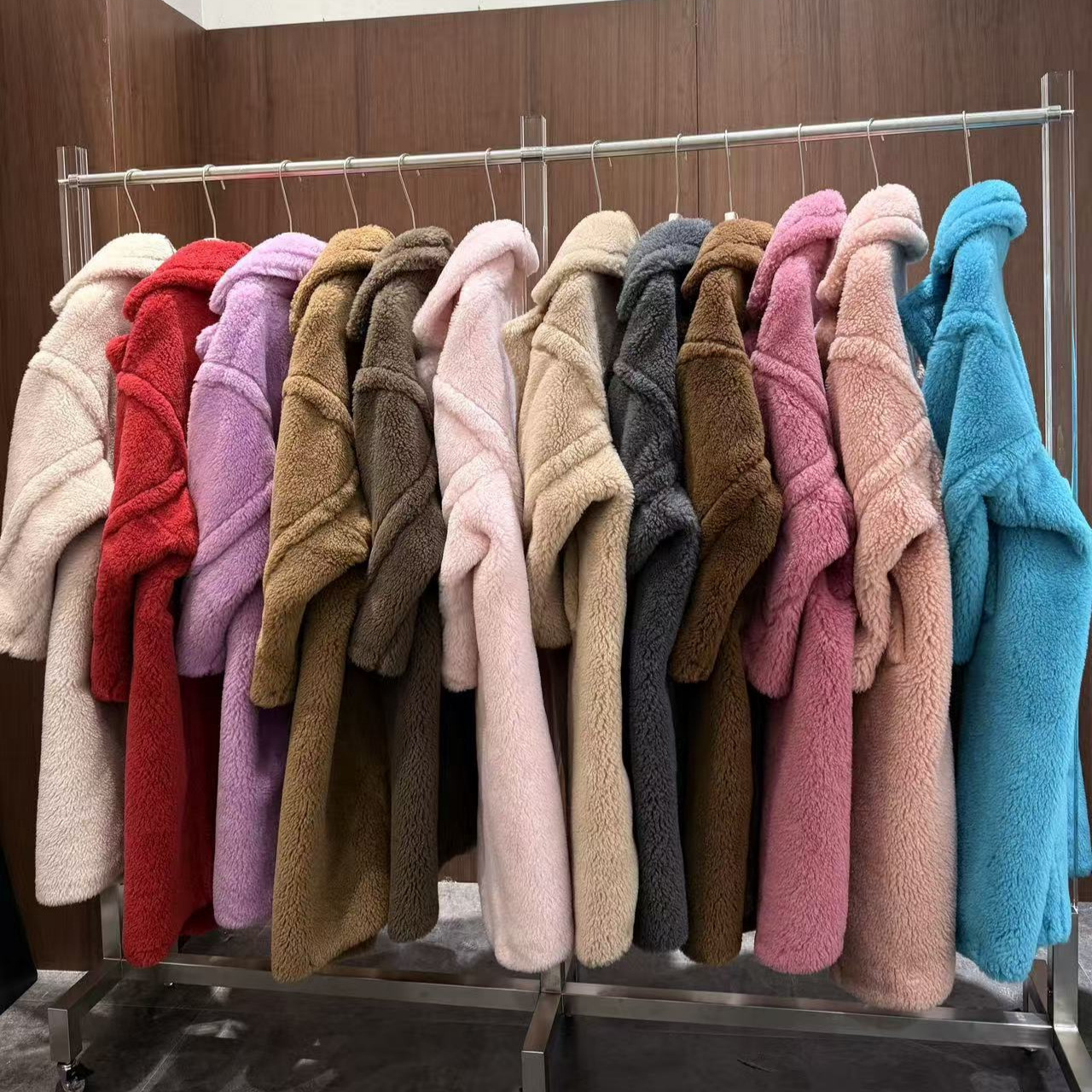 M's 2024 New Autumn and Winter Long Teddy Velvet Fur Outwear Cherry Blossom Pink Raspberry Pink Cocoon Type