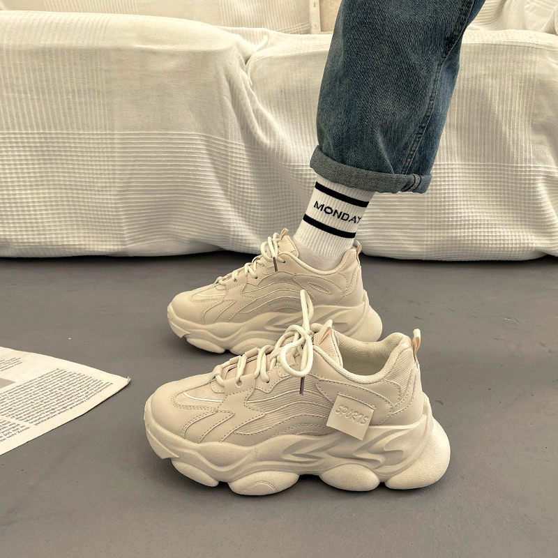 Женские туфли для папы на толстой подошве в гонконгском стиле весной и летом, маленькие и универсальные, новая черная повседневная спортивная обувь, увеличивающая рост, 2025 года.