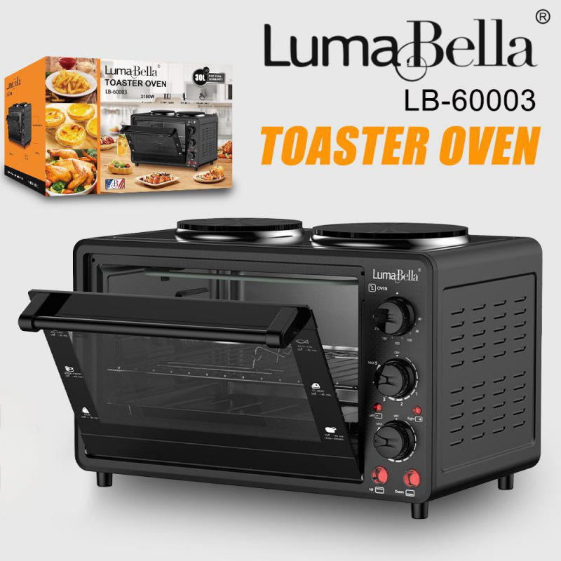 Lumabella Export Small Double-Layer Electric Oven Household 30L Multi-Function with Double Burner O