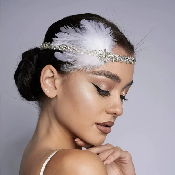 New Foreign Trade Feather Headpiece Gatsby Style Luxury Rhinestone Hair Chain for Women, Fashionable Party Dance Retro Hair Accessory
