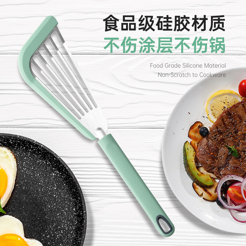 Anti-escaldadura Amazon silicona pala utensilios de cocina de acero inoxidable pescado freír pala espátula resistente a altas temperaturas filete antiadherente espátula