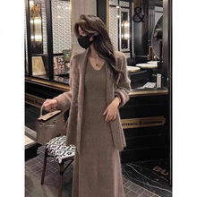 7568秋冬季新款慵懒风美拉德穿搭针织两件套气质毛衣设计感外套女