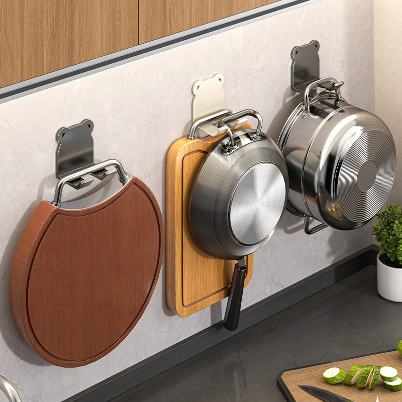 Non-Punch Wall Hanger Non-Stick Pan Storage Wall Hanging Sticky Board Storage Rack Chopping Board Pan Hanging Rack Kitchen Slipper Spoon