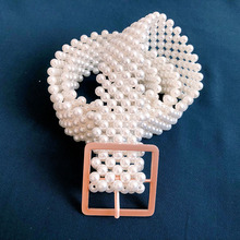 广州现货珍珠腰带 时尚四方头手工串珠腰带编织束腰带装饰批发