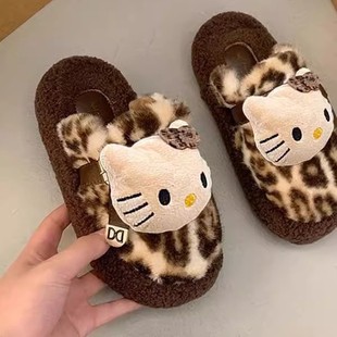 2024 New Autumn and Winter Cotton Slippers Comfortable Leopard Print Kitten Design Baotou Maomao Slippers Home Indoor Cotton Slippers for Women